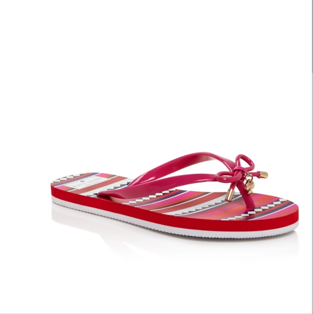Kate Spade New York Nova Aztec Print Pink Bow Flip Flops Sandals - 8